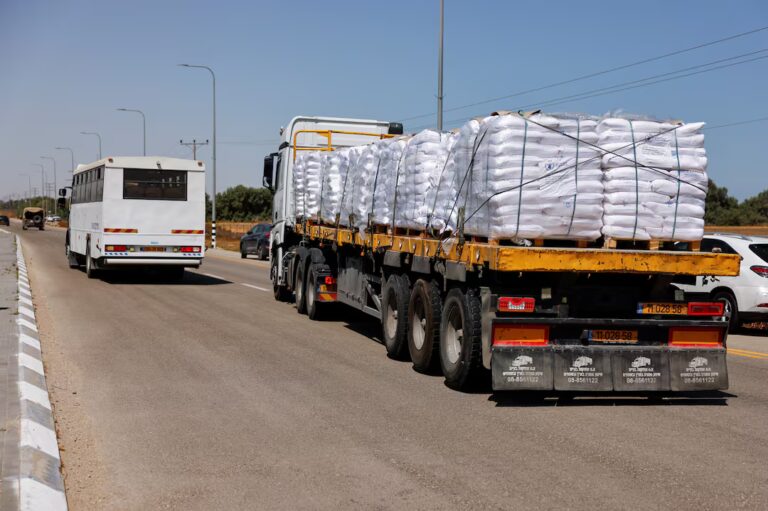 Trucks carrying Gaza aid seen near Kerem Shalom border crossing